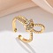 Brass Micro Pave Clear Cubic Zirconia Finger Rings, Cadmium Free & Lead Free, Bowknot, Real 18K Gold Plated, 15mm