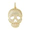 Brass Micro Pave Cubic Zirconia Pendants, Cadmium Free & Nickel Free & Lead Free, Skull, Real 18K Gold Plated, 41x27x5mm, Hole: 8x4.5mm
