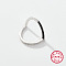 Anti-Tarnish Heart Rhodium Plated Platinum 925 Sterling Silver Micro Pave Cubic Zirconia Finger Rings, with Enamel, Black, Inner Diameter: 18mm