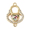 Brass Micro Pave Colorful Cubic Zirconia Heart Handbag Connector Charms, Long-Lasting Plated, Cadmium Free & Lead Free, Rack Plating, Real 18K Gold Plated, 20.5x14x3mm, Hole: 1.6mm