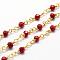 Handmade Glass Beaded Chains, with Spool, Unwelded, Faceted Rondelle, Imitation Jade, with Brass Findings, Golden, Red, 4mm, about 32.8 Feet(10m)/roll