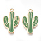 Alloy Pendants, Cadmium Free & Lead Free, with Enamel, Cactus, Light Gold, Green, 26x15.5x1mm, Hole: 1.4mm
