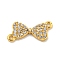Brass Micro Pave Clear Cubic Zirconia Connector Charms, Cadmium Free & Nickel Free & Lead Free, Bowknot, Real 18K Gold Plated, 6x14x2mm, Hole: 1mm