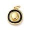 Brass Enamel Pendants, with Jump Ring, Cowboy Hat Charm, Cadmium Free & Lead Free, Rack Plating, Long-Lasting Plated, Real 18K Gold Plated, Black, 15.5x13x5mm, Hole: 3.5mm