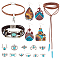 Imitation Leather Oval & Teardrop Finger Rings & Multi-strand Bracelet & Dangle Earrings & Lariat Necklace with Synthetic Turquoise, Alloy Jewelry Set for Women, Mixed Color, Inner Diameter: 15.4~17.8mm, 210mm, 82~85mm, 13.62 inch(346mm)