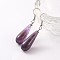 Teardrop Platinum Tone Brass Natural Amethyst Dangle Earrings, 47mm, Pin: 0.7mm
