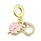 Brass Pave Clear Cubic Zirconia and Pink Enamel European Dangle Charms, Clover Horseshoe Large Hole Pendants, Long-Lasting Plated, Lead Free & Cadmium Free, Rack Plating, Real 18K Gold Plated, 28mm, Hole: 5mm