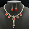 Alloy Rhinestone Pendant Necklaces & Earrings Sets for Women, Golden, Teardrop, 450mm