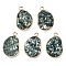 Natural Green Spot Jasper Pendants, with Golden Plated Brass Edge and Loop, Bean, 25.5x16x2mm, Hole: 2.5mm
