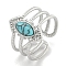 304 Stainless Steel Synthetic Turquoise Cuff Rings, Horse Eye Wide Band Open Rings for Women Men, Stainless Steel Color, 15mm, Inner Diameter: Adjustable
