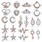 22Pcs Mixed Shape Alloy Pendant & Charm Connector, with Cubic Zirconia, Star Heart Leaf Charm for Jewelry Necklace Bracelet Earring Making Crafts, Golden & Silver, 24x9~16mm