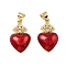 Brass Micro Pave Clear Cubic Zirconia Pendants, Cadmium Free & Lead Free, Heart, with Enamel, Real 16K Gold Plated, FireBrick, 22.5x12.5x4.5mm, Hole: 5mm