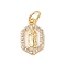 Brass Micro Pave Clear Cubic Zirconia Pendants, Cadmium Free & Nickel Free & Lead Free, with Enamel and Jump Ring, Real 18K Gold Plated, Polygon, 14x8x2mm, Hole: 3mm