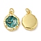 Rack Plating Brass Charms,  with Cubic Zirconia and Enamel, Lead Free & Cadmium Free, Long-Lasting Plated, Flat Round, Real 18K Gold Plated, 14.5x10.5x3mm, Hole: 2.5mm