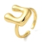 Initials Brass Open Cuff Ring for Women, Cadmium Free & Nickel Free & Lead Free, Letter U, 17x13mm, Adjustable