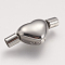 Tarnish Resistant 304 Stainless Steel European Clasps with Cord Ends, Heart, Stainless Steel Color, 22.5x10x6.5mm, Hole: 3mm