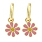 Rack Plating Flower Brass Hoop Earrings, with Enamel, Long-Lasting Plated, Lead Free & Cadmium Free, Real 18K Gold Plated, Hot Pink, 25x11.5mm