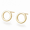 Brass Stud Earrings, Ring, Real 18K Gold Plated, 10mm, Pin: 0.7mm