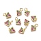 Brass Micro Pave Cubic Zirconia Charms, Long-Lasting Plated, Sector, Colorful, Golden, 11x10x1.8mm, Hole: 3mm, Jump Ring: 5x1mm