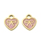 304 Stainless Steel Pendants, Heart, with Enamel & Glitter P[owder, Ion Plating(IP), Real 18K Gold Plated, Flamingo, 10x9x1.5mm, Hole: 1.8mm