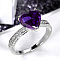 Brass Micro Pave Cubic Zirconia Finger Rings for Women, Heart, Platinum, Indigo, US Size 7(17.3mm)