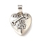 Brass Pendants, Heart, Long-Lasting Plated, Cadmium Free & Lead Free, Rack Plating, Platinum, Key, 14.5x12.5x3.5mm, Hole: 5mm