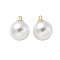 Plastic Imitation Pearl Beads Pendants, Round Charms, with 304 Stainless Steel Finding, Golden, 20x16mm, Hole: 1.6mm