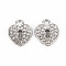 Alloy Pendants, with Crystal Rhinestone, Heart, Platinum, 18x15x2.5mm, Hole: 2.5mm