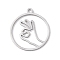 304 Stainless Steel Pendants, Laser Cut, Flat Rounnd with OK Gesture Charm, Anti-Tarnish, Stainless Steel Color, 20.5x18x1mm, Hole: 1.5mm