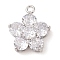 Brass Inlay Clear Glass Pendants, Flower, Real Platinum Plated, 20x17.5x8mm, Hole: 2mm
