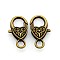 Tibetan Style Heart Lobster Claw Clasps, Cadmium Free & Nickel Free & Lead Free, Antique Bronze, 26.5x14x6mm, Hole: 4mm