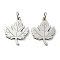 Non-Tarnish 304 Stainless Steel Pendants, with Jump Ring, Laser Cut, Maple Leaf Charm, Stainless Steel Color, 18.5x15x1mm