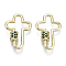 Brass Micro Pave Cubic Zirconia Screw Carabiner Lock Charms, for Necklaces Making, Cross, Nickel Free, Real 18K Gold Plated, Sea Green, 27x19x2mm, Screw: 6.5x5.5mm