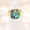 Brass Adjustable Cuff Rings, Cadmium Free & Lead Free, Square, with Abalone Shell, Real 18K Gold Plated, 14.5mm, Inner Diameter: Adjustable