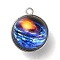 Galaxy Theme Luminous Glass Ball Pendants, Glow in the Dark, with Platinum Tone Alloy Edge, Royal Blue, 25x21.5x20~21mm, Hole: 2mm