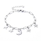 304 Stainless Steel Charm Bracelets, with Paperclip Chains, Lobster Claw Clasps and Brass Rhinestone Pendants, Moon & Star, Stainless Steel Color, 8 inch(20.3cm)