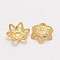 Flower Brass Fancy Bead Caps, Lead Free & Nickel Free & Cadmium Free, Real 18K Gold Plated, 7x2mm, Hole: 1mm