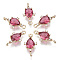 Glass Links connectors, with Brass Micro Pave Cubic Zirconia, Faceted, Teardrop, Light Gold, Medium Violet Red, 18x9.5x4.5mm, Hole: 1.2mm