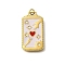 304 Stainless Steel Enamel Pendants, with Jump Ring and Rhinestone, Rectangle with Heart & Palm Charm, Real 18K Gold Plated, Ion Plating(IP), White, 25.5x13.5x1.2mm, Hole: 2.5mm