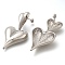 Rack Plating Heart Brass Stud Earrings, Lead Free & Cadmium Free, Long-Lasting Plated, Platinum, 49x25.5mm