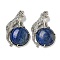 Dyed Natural Lapis Lazuli Half Round Pendants, Rack Plating Brass Leopard Charms, Platinum, Cadmium Free & Lead Free, 42x27x7.5mm, Hole: 3x5mm