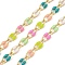 Ion Plating(IP) Brass Dapped Chains, Cable Chains with Enamel, Real 18K Gold Plated, Soldered, with Spool, Flat Oval, Colorful, 8.5x4x1.5mm, about 32.81 Feet(10m)/Roll