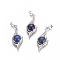 Natural Lapis Lazuli Pendants, with Platinum Tone Brass Findings and Crystal Rhinestone, Flower, Dyed, 37.3x15x9.8mm, Hole: 7x4.5mm