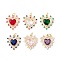 Rack Plating Brass Micro Pave Cubic Zirconia Pendants, with Jump Rings, Long-Lasting Plated, Cadmium Free & Lead Free, Heart, Real 18K Gold Plated, Mixed Color, 19x18x5mm, Hole: 3.2mm