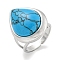 304 Stainless Steel Synthetic Turquoise Cuff Rings, Teardrop Open Rings for Women Men, Stainless Steel Color, 18.5x23.5mm, Inner diameter: Adjustable.