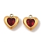 Ion Plating(IP) 304 Stainless Steel Micro Pave Cubic Zirconia Pendants, Gold, Heart, Red, 10.5x10x5mm, Hole: 1.4mm