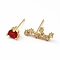Cubic Zirconia Constellation Asymmetrical Earrings, Real 18K Gold Plated Brass Stud Earrings, Cadmium Free & Lead Free, Sagittarius, 7x16mm, 6x6mm, Pin: 0.7mm