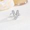 Brass Micro Pave Clear Cubic Zirconia Cuff Rings, Platinum, Letter V, Inner Diameter: Adjustable