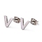 Tarnish Resistant 304 Stainless Steel Greek Alphabet Stud Earrings, Manual Polishing, Letter.N, 7~11x2~10x1.5mm, Pin: 0.8mm