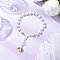 Tibetan Style Alloy Angel Charm Bracelets, Pearlized Glass Pearl Round Bead Bracelets, with 304 Stainless Steel Chandelier Component Links, Antique Golden, Inner Diameter: 2-7/8 inch(7.3cm), pendant: 22x20x8mm